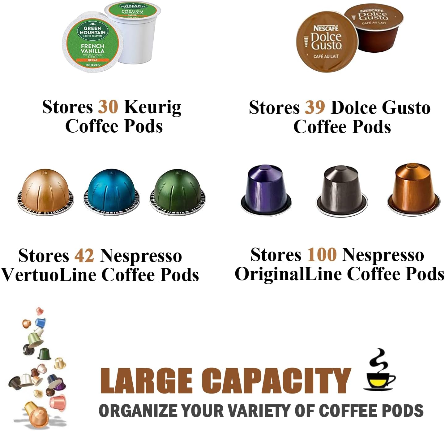 Coffee Pod Holder, Capacity K Cup Holder and Espresso Pod Holder | Coffee Pod Organizer for Keurig K-Cup Storage and Espresso Holder, Coffee Bar Accessory (Brown) - For Valentines Day