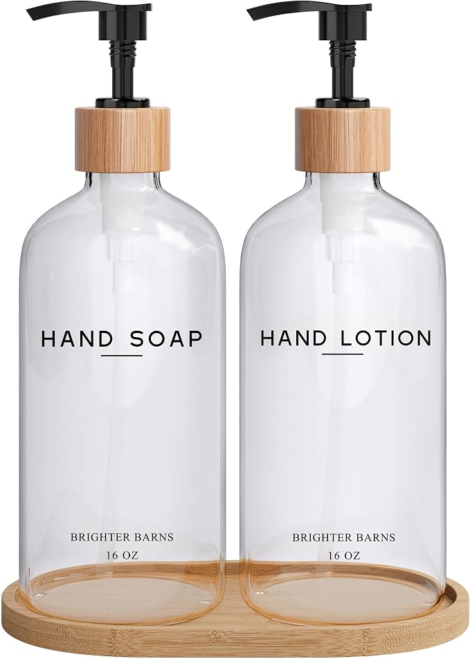 Clear Glass Soap and Lotion Dispenser Set by BrighterBarns