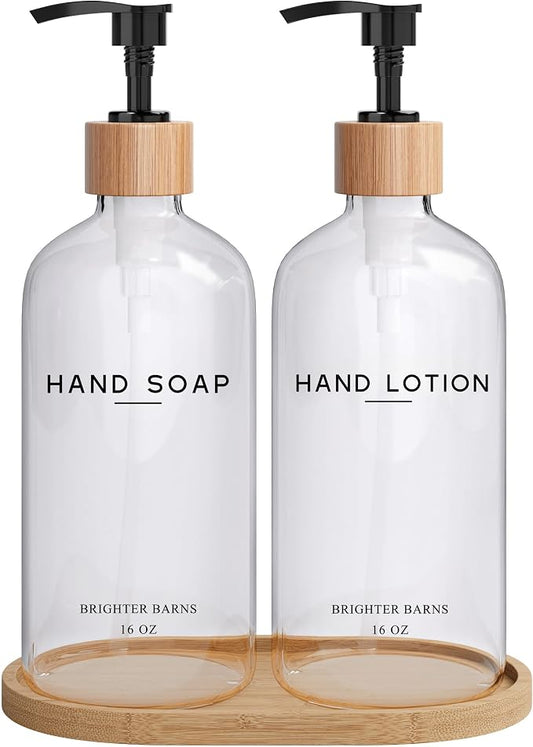 Clear Glass Soap and Lotion Dispenser Set by BrighterBarns