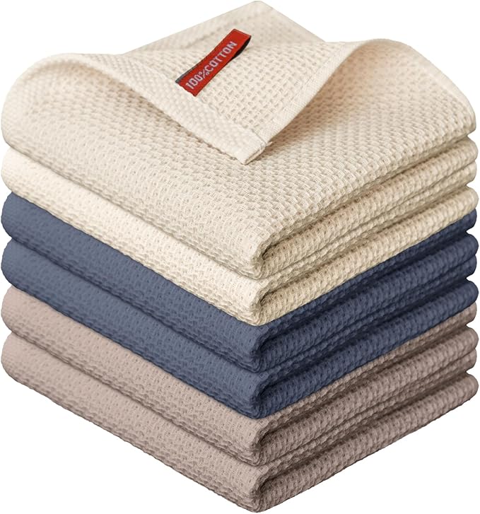 Artoid Mode 100% Cotton Beige Brown Dark Grey Waffle Weave Kitchen Dish Cloths by ArtoidMode