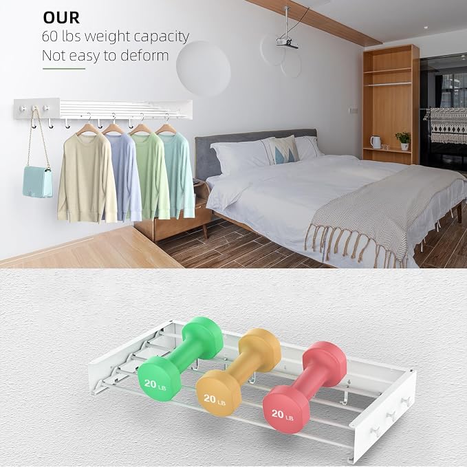 Drying Rack Clothing, Clothes Drying Rack Wall Mounted, Laundry Drying Rack - Image 9