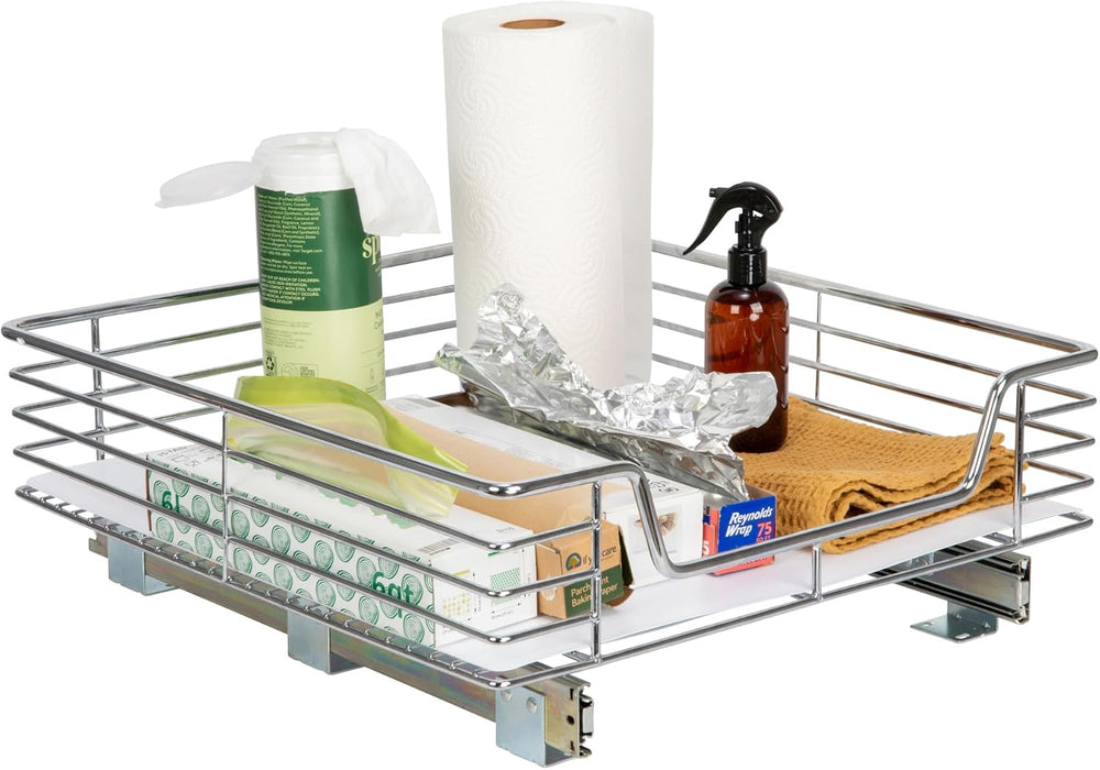 Household Essentials Chrome-Plated Steel Pull-Out Basket with Plastic Liner