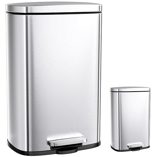 Arlopu 13.2+1.3 Gallon Step Trash Can, Stainless Steel Garbage Bin, Soft-Close by Arlopu