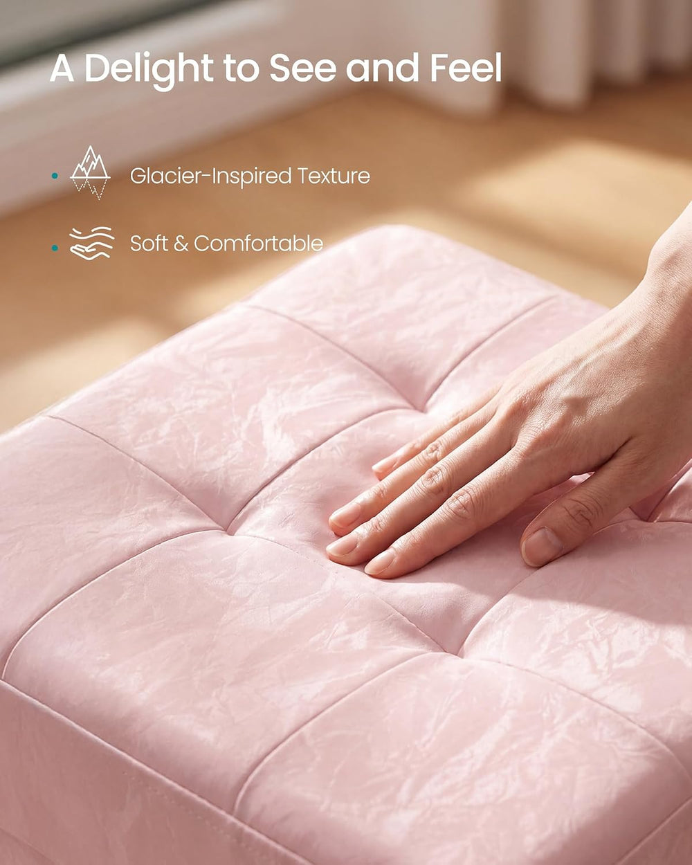 SONGMICS Storage Ottoman, Textured PU Leather Footstool with Cushion