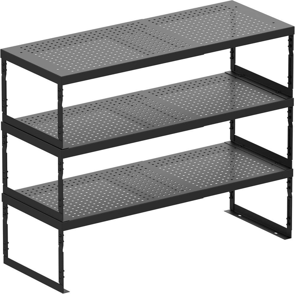 Stackable Expandable Metal Shelf Organizer - Adjustable Wire Storage Rack wit...