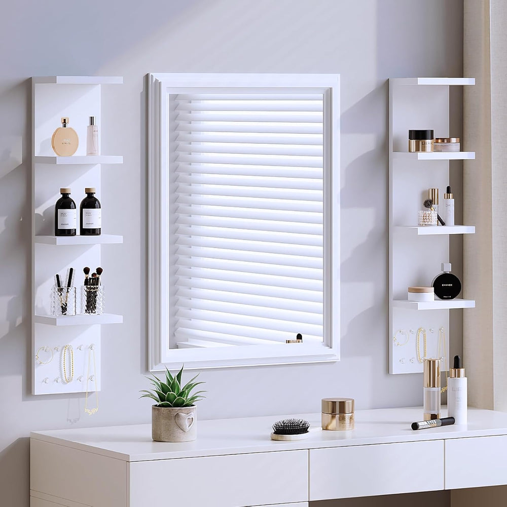 LitaEther 4 Tier White Lack Shelf Vanity Wall Shelf with 10 Crystal Hooks - M...