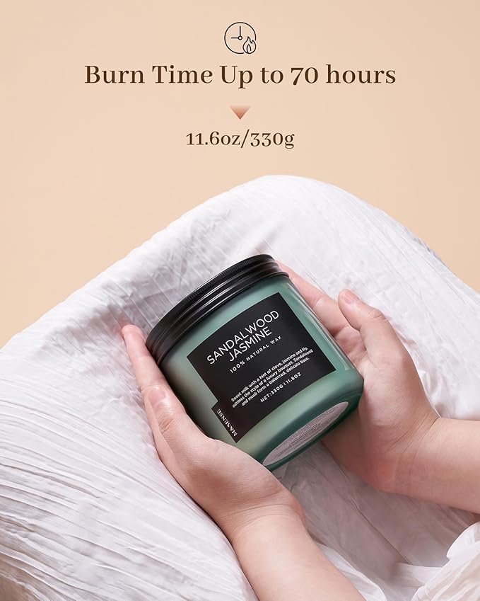 M&SENSE Sandalwood Jasmine Scented Candle, 11.6oz 70 Hours Burn Time Clean Non - Image 4