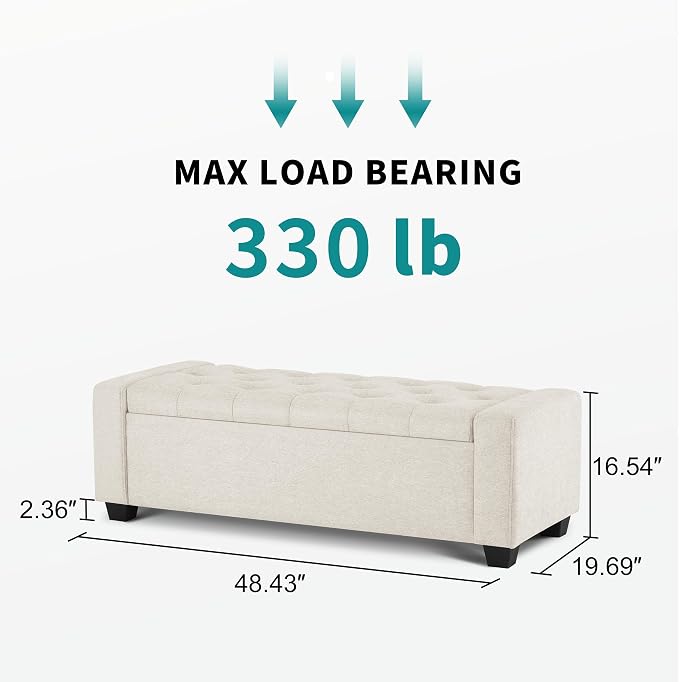 48" Ottoman with Storage, Storage Ottoman Bench with Safety Hinge, Upholstered - Image 2