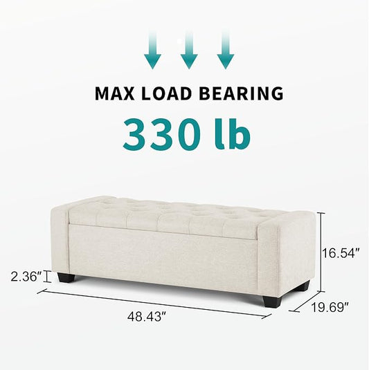 48" Ottoman with Storage, Storage Ottoman Bench with Safety Hinge, Upholstered - Image 2