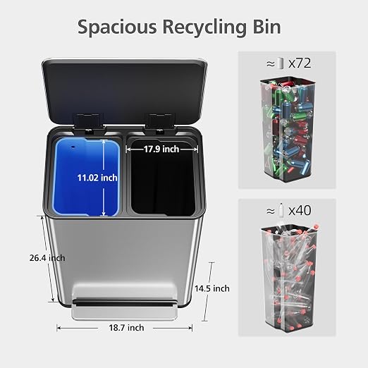 GarveeHome 60L/16 Gal Kitchen Trash Can, 2×8 Gal Pedal Trash Bin - Image 6