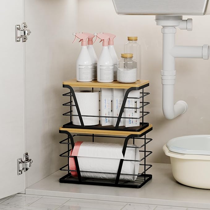 2 Pack Stackable Storage Laundry Kitchen Organizers, Wall Mount Trash Bag Holder - Image 5