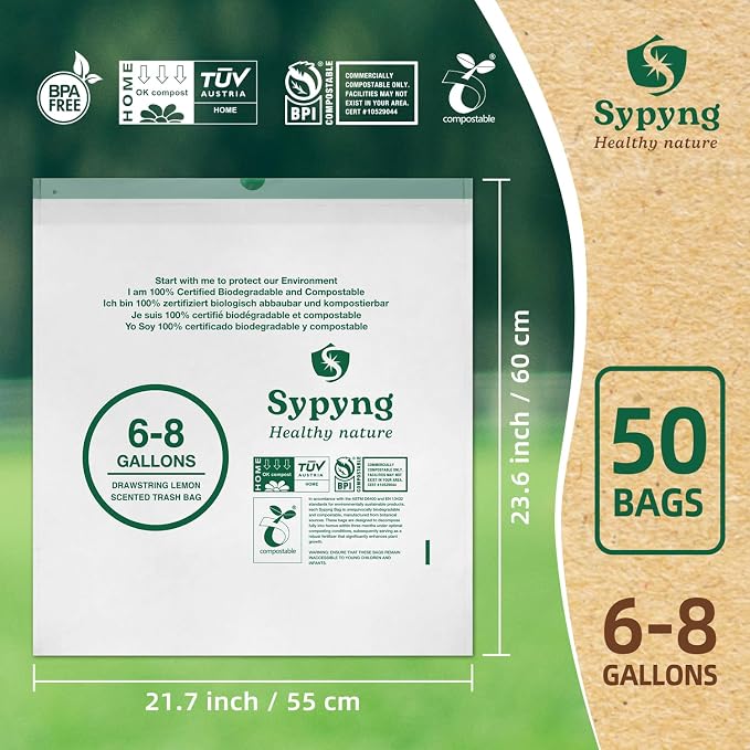 Compostable Trash Bags 6-8 Gallon – Heavy Duty, 1.1 Mil Thick, 100% - Image 3