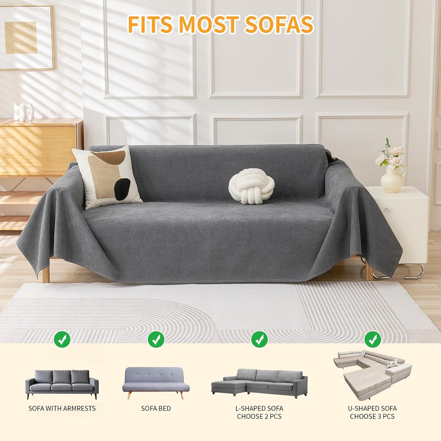 Deep Dream Cat-Scratch Resistant Couch Cover, Waterproof Sofa Cover for 3 Cushion Couch Washable, Pet Friendly Couch Protectors Anti Slip Thickened Love Seat Slipcovers for Pets, 71" x 118", Dark Grey