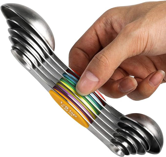 Magnetic Measuring Spoons Set Stainless Steel Stackable Dual Sided Teaspoons by YellRin