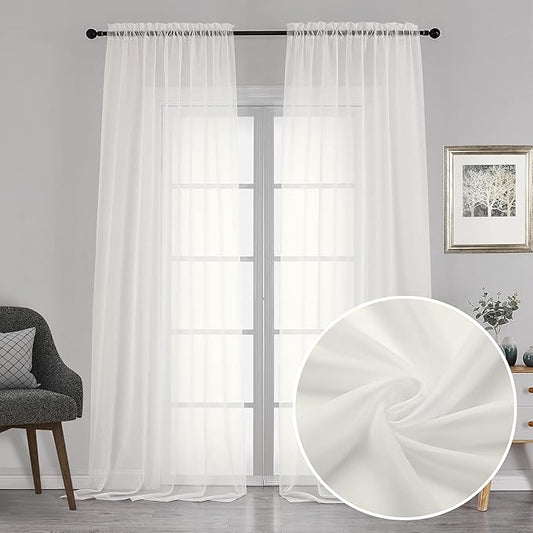 Chyhomenyc Sheer Curtains 120 Inch Extra Long, 2 Pieces, Rod Pocket Top Soft by Chyhomenyc