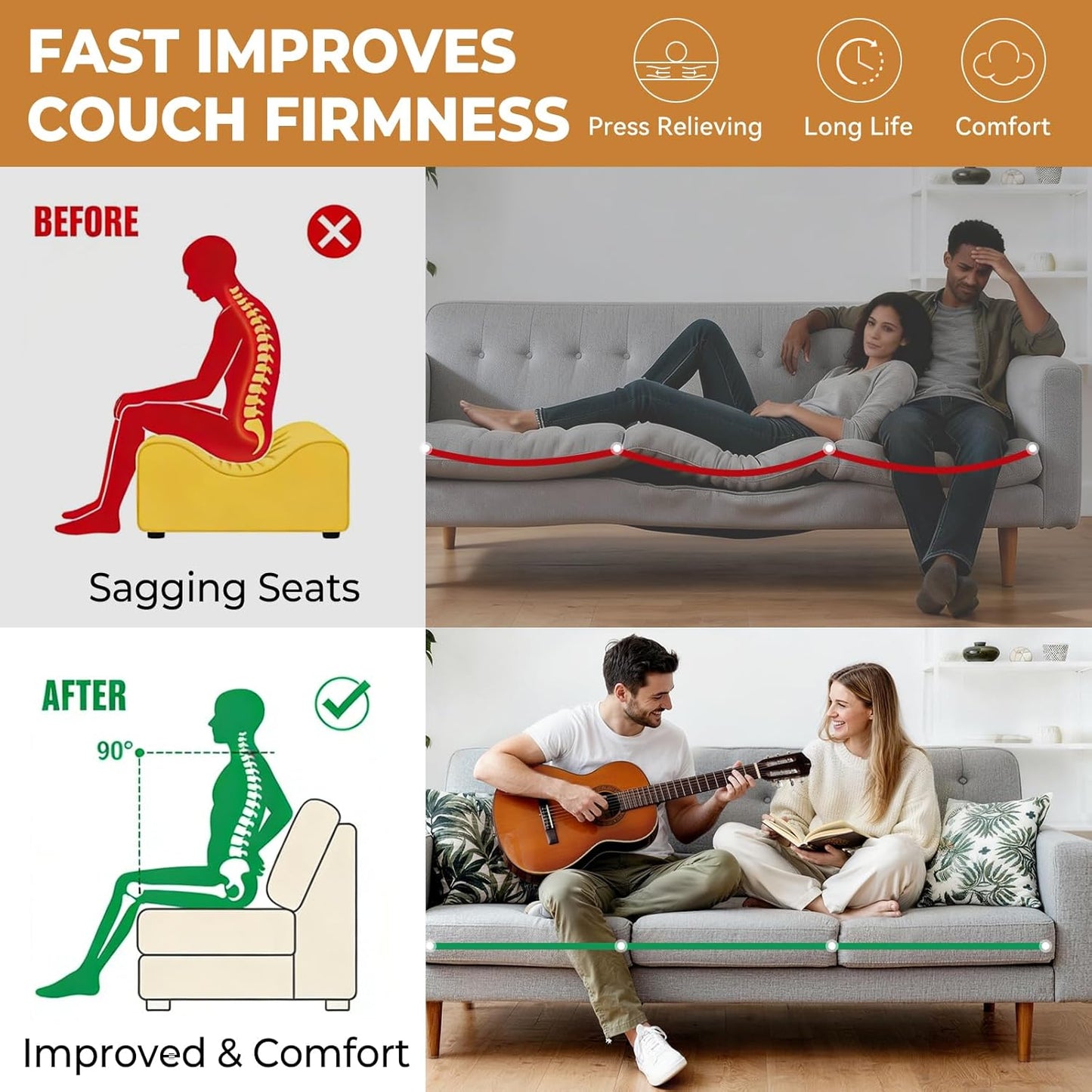 Heavy Duty Couch Cushion Support Board for Sagging Sofa, 21.5''x70''Sofa, Thick Reinforced Wood Boards Add Strong Seat Supports, Under Couch Insert with Anti-Slip Dots,Grey