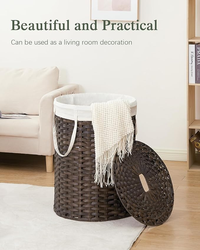 Laundry Basket with Lid Round Rattan Laundry Hamper with Lid and Handles 29.1 - Image 7