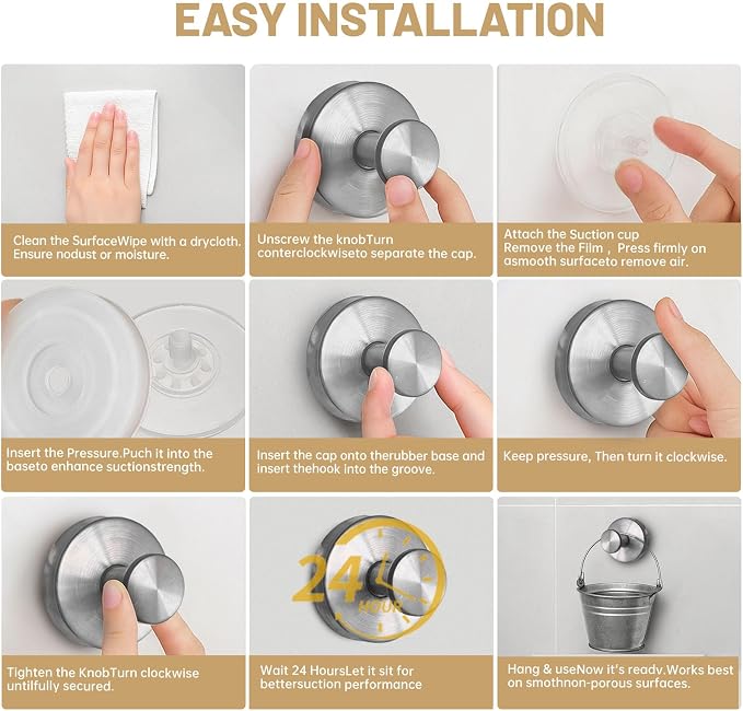 4 Pcs Suction Cup Hooks，No-Drill Suction Cup Hooks， Removable Hook，Towel - Image 5