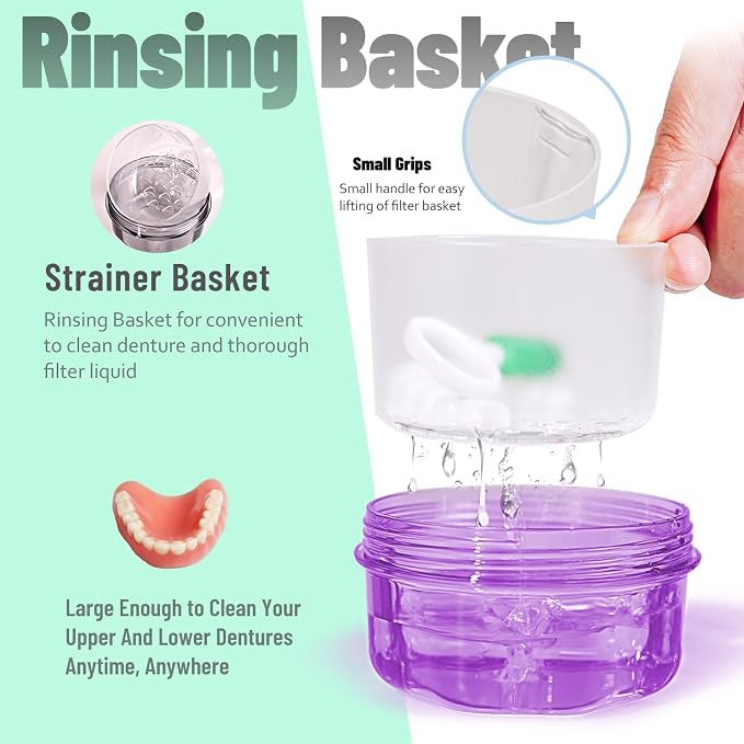 Leak Proof Purple Denture Cups for Soaking Dentures, Partial Denture Bath Case - Image 5