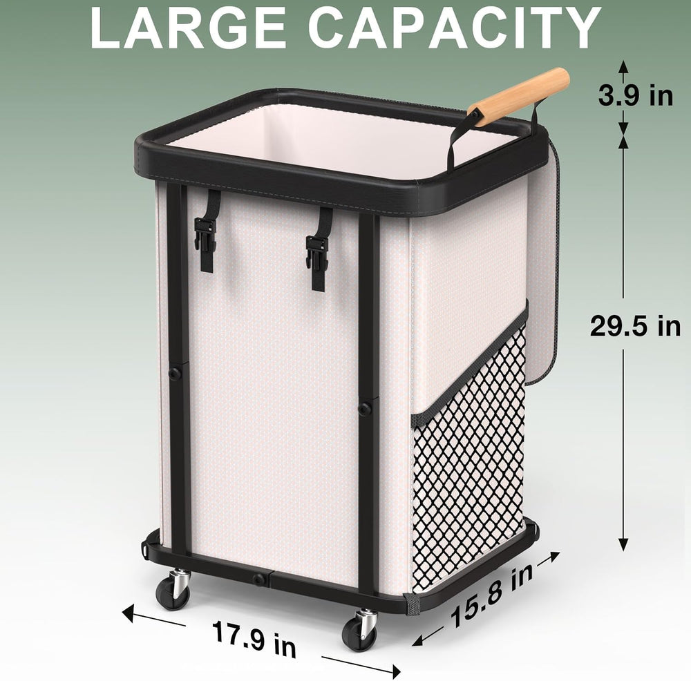 150L Laundry Basket with Wheels,Rolling Basket Hamper with Lid&Handle White