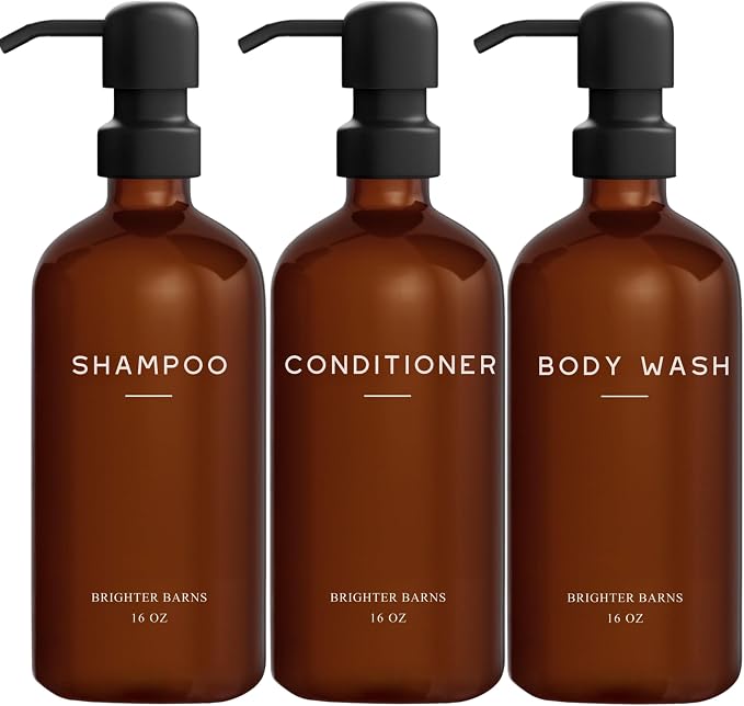 Amber Shampoo and Conditioner Dispenser Set by Brighter Barns by BrighterBarns