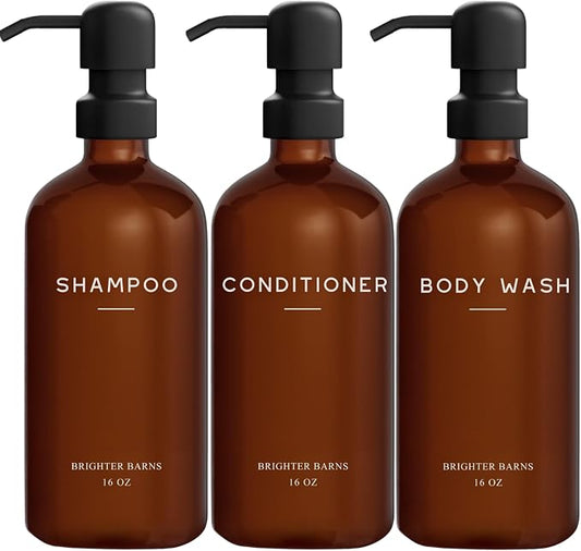 Amber Shampoo and Conditioner Dispenser Set by Brighter Barns by BrighterBarns