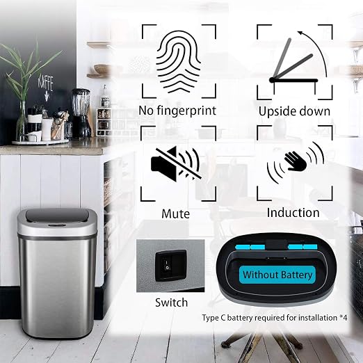HCB Trash Can Automatic Waste Bin Mute Metal Garbage Can - Image 2