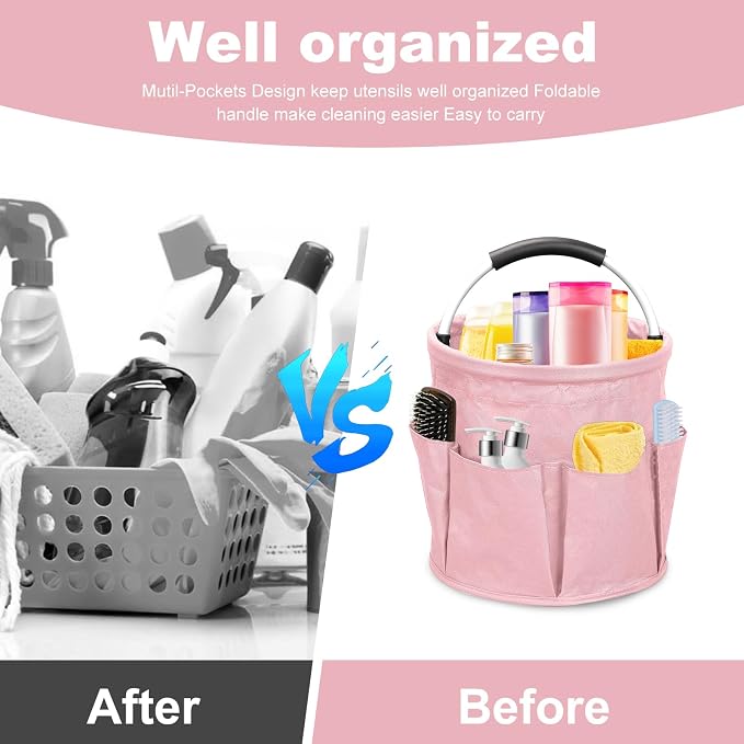 Qivine 17L Cleaning Caddy with Handle, Cleaning Supply Caddy Foldable Tool Bag - Image 3