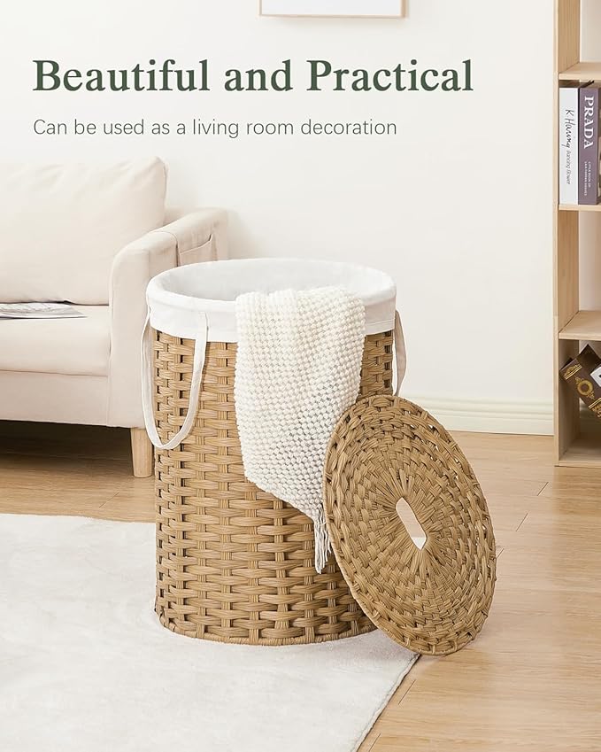 Laundry Basket with Lid Round Rattan Laundry Hamper with Lid and Handles 29.1 - Image 7