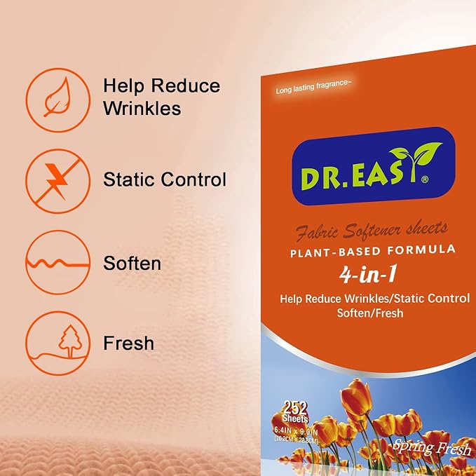 DR.EASY Dryer Sheets Plant Based Formula 252 Ct Fabric Softener sheets - Image 7