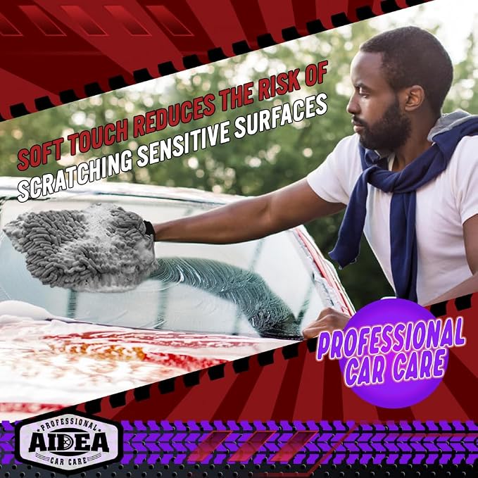 AIDEA Car Wash Mitt Microfiber-2Pack, Scratch-Free& Lint-Free, Premium Chenille - Image 4