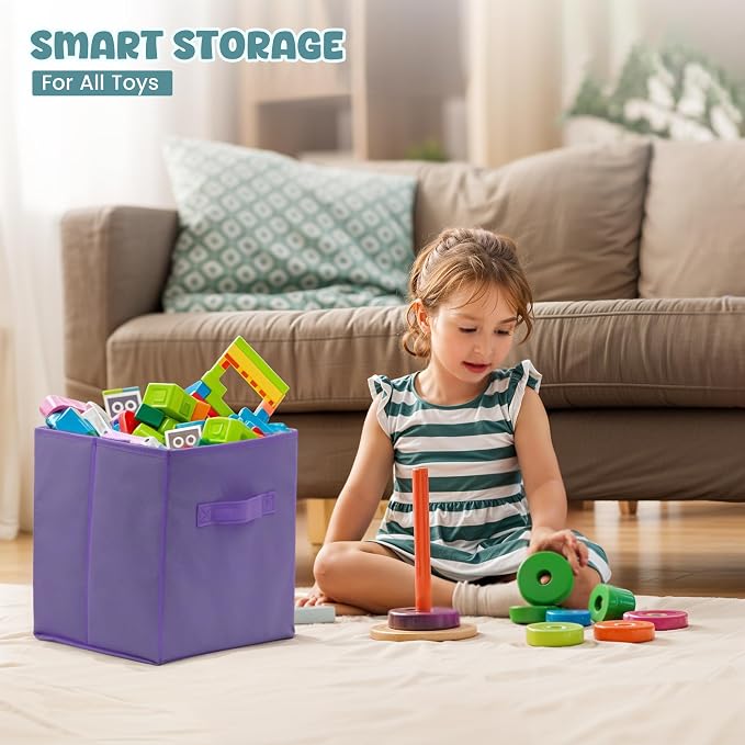 4E's Novelty 6 Pack 11 Inch Pastel Color Storage Foldable Cube Bins, Colorful - Image 3
