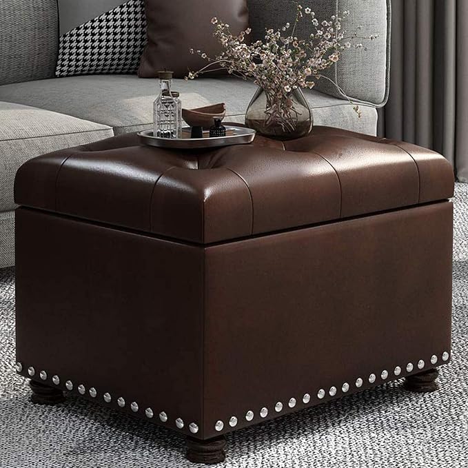 24'' Leather Storage Ottoman Rectangular Foot Rest Stool - Image 2