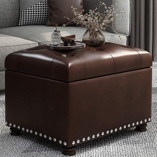 24'' Leather Storage Ottoman Rectangular Foot Rest Stool - Image 2