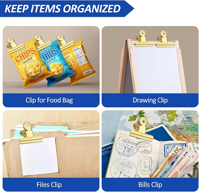 10 Pack Large Metal Hinge Clips 2.5 Inches Bull Hinge Paper Clips Gold Bulldog - Image 5