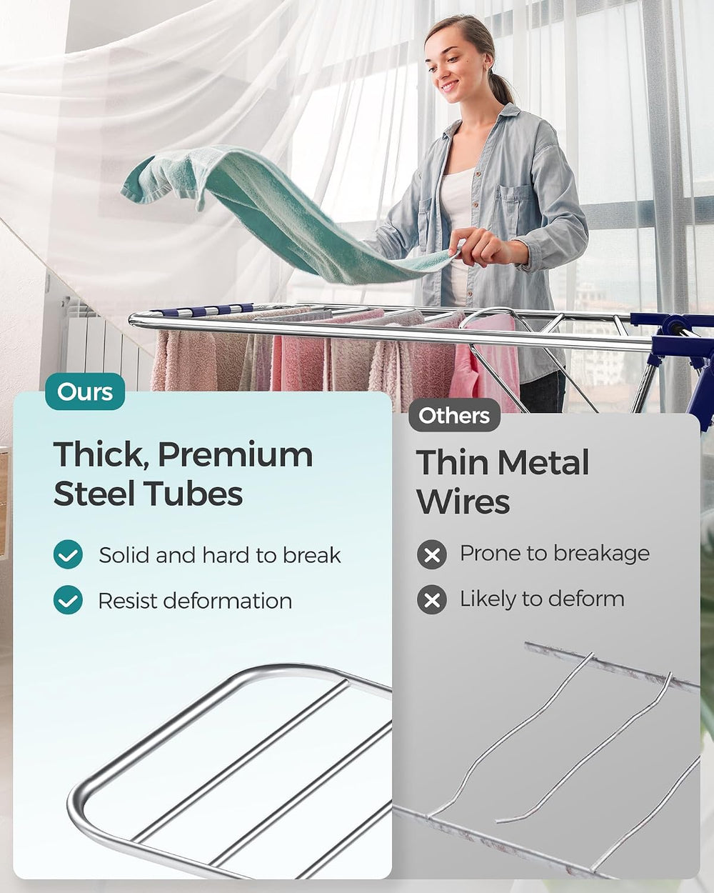 SONGMICS Clothes Drying Rack, Foldable 2-Level Stee Laundry Drying Rack