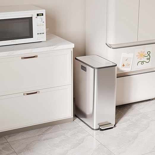 15-Gallon Dual Trash Can, Step-On Pedal Kitchen Trash Bin - Image 3