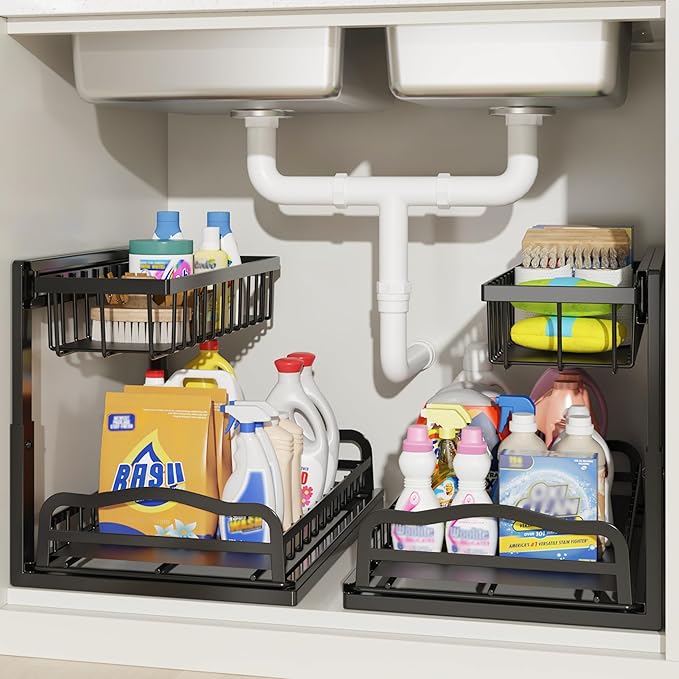AceMining Under Sink Organizer, 2 Pack Pull-Out Under Cabinet Organizer by AceMining
