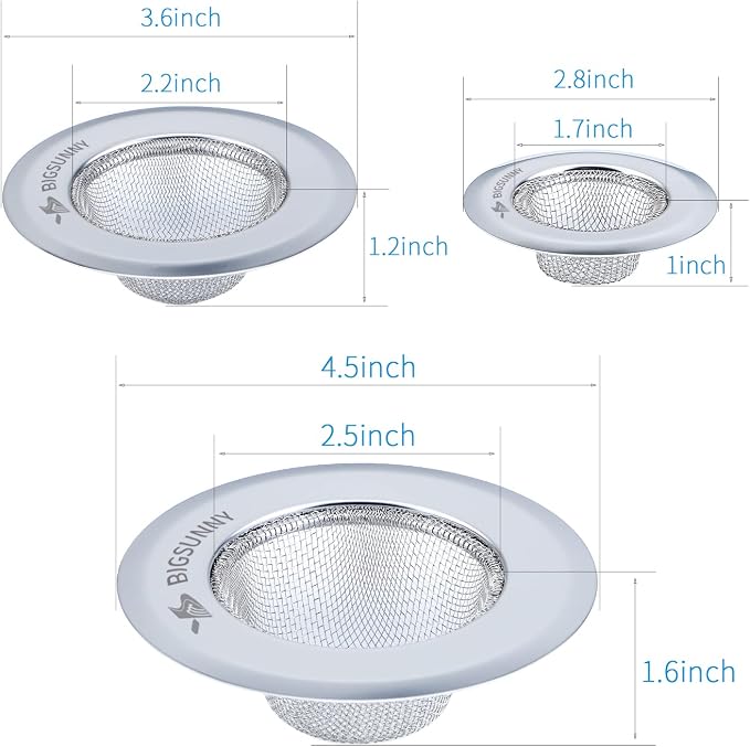 Mesh Sink Strainer Set of 3, MSY BIGSUNNY Stainless Steel Kitchen Sink Strainer - Image 5