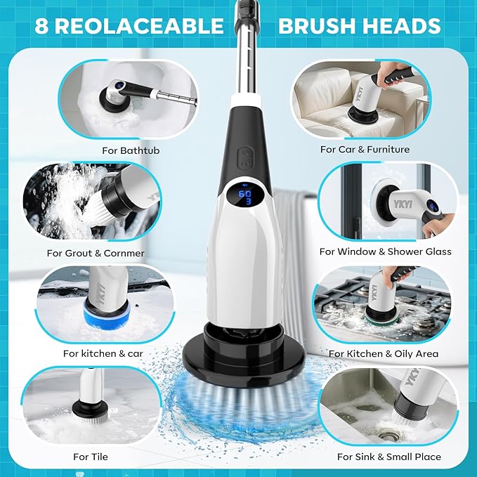 YKYI Electric Spin Scrubber, Cordless Cleaning Brush, Shower Cleaning Brush - Image 6