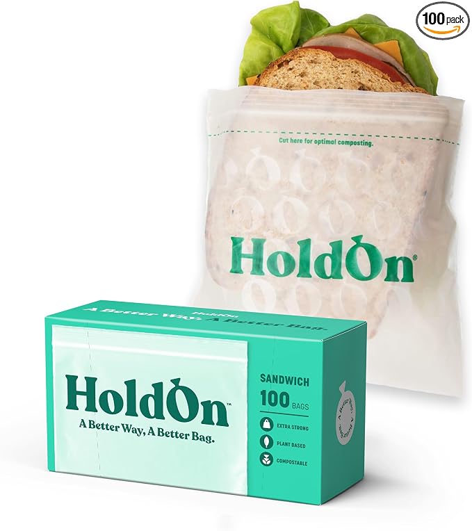 HoldOn Zipseal Sandwich Bags – Compostable, Food-Safe Zip Seal Food Storage Bags by HoldOn