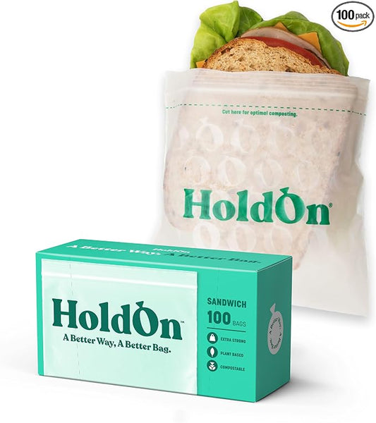 HoldOn Zipseal Sandwich Bags – Compostable, Food-Safe Zip Seal Food Storage Bags by HoldOn