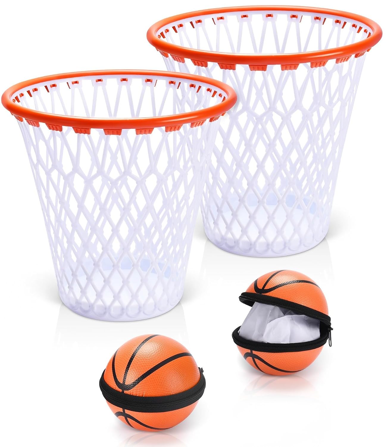 Set of 2 Basketball Trash Can - 2 Zippered Shooting Balls - Perfect Basketball Gift - Boys Room Decor - Easter basket for Dorm or Home Office - Kids Bedroom Wastebasket - Sport Party- Size 12"x12"x12"