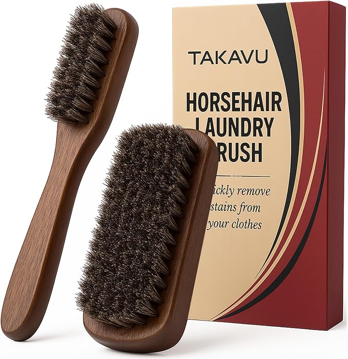 Horsehair Laundry Stain Brushes Set 2pcs by TAKAVU, Natural Soft Bristle by TAKAVU