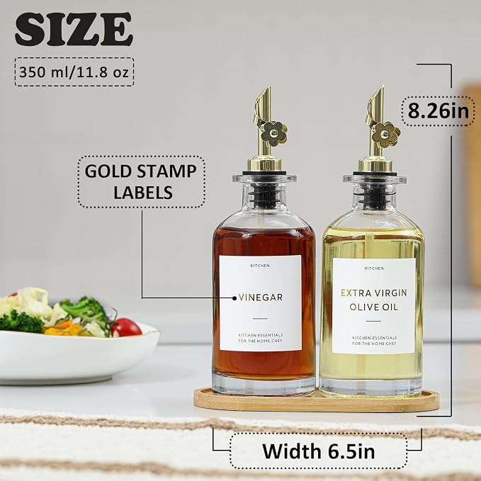 HOMCDALY Olive Oil Dispenser for Kitchen, 11.8oz Glass Dispenser Bottles - Image 2