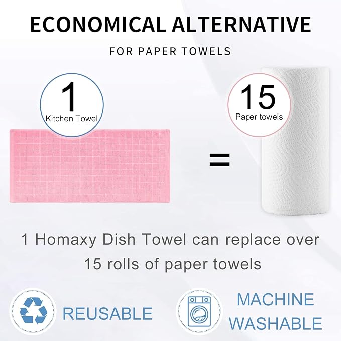Homaxy 100% Cotton Terry Kitchen Towels, Checkered Designed, Soft and Super - Image 7