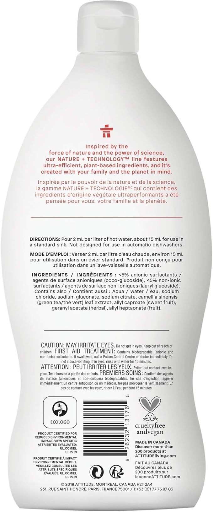 ATTITUDE Dish Soap, EWG Verified, Plant-Based & Vegan Dishwashing Liquid - Image 2
