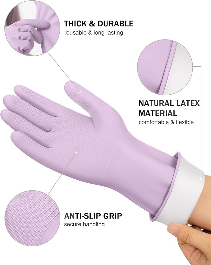 Rubber Cleaning Dishwashing Gloves 4 Pairs Reusable Kitchen Glove - Image 2