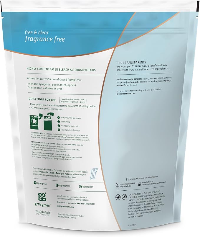 Grab Green Bleach Alternative Pods, Chlorine Free, Fragrance Free, Plant and - Image 2