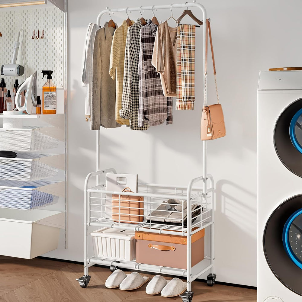 SUOERNUO Laundry Cart with Basket Hanging Rack Sorter with Wheels Shelf
